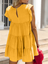 Load image into Gallery viewer, Ruched Round Neck Cap Sleeve Mini Dress