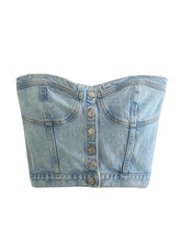 Load image into Gallery viewer, Bluey's Button Down Denim Bustier Crop Top -Strapless Denim