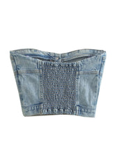 Load image into Gallery viewer, Bluey's Button Down Denim Bustier Crop Top -Strapless Denim