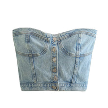 Load image into Gallery viewer, Bluey's Button Down Denim Bustier Crop Top -Strapless Denim