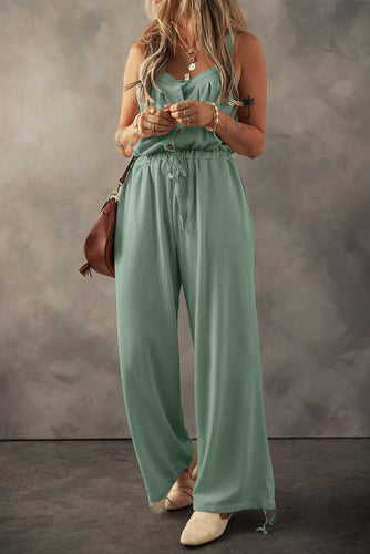 Drawstring Wide Strap Wide Leg Romper