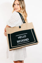 Load image into Gallery viewer, Hello Weekend Burlap Tote Bag