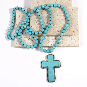 Big Stone Knotted Cross Pendant