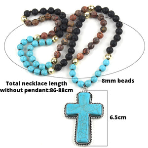 Big Stone Knotted Cross Pendant
