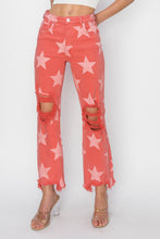 Load image into Gallery viewer, Born in the USA- Distressed Raw Hem Star Pattern Jeans