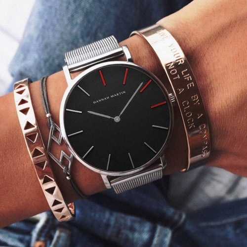 HM Luxury Quartz Movement Waterproof Stainless Watch Womens