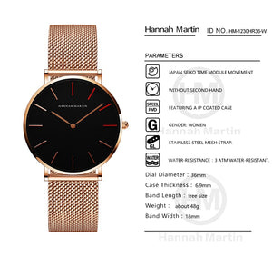HM Luxury Quartz Movement Waterproof Stainless Watch Womens